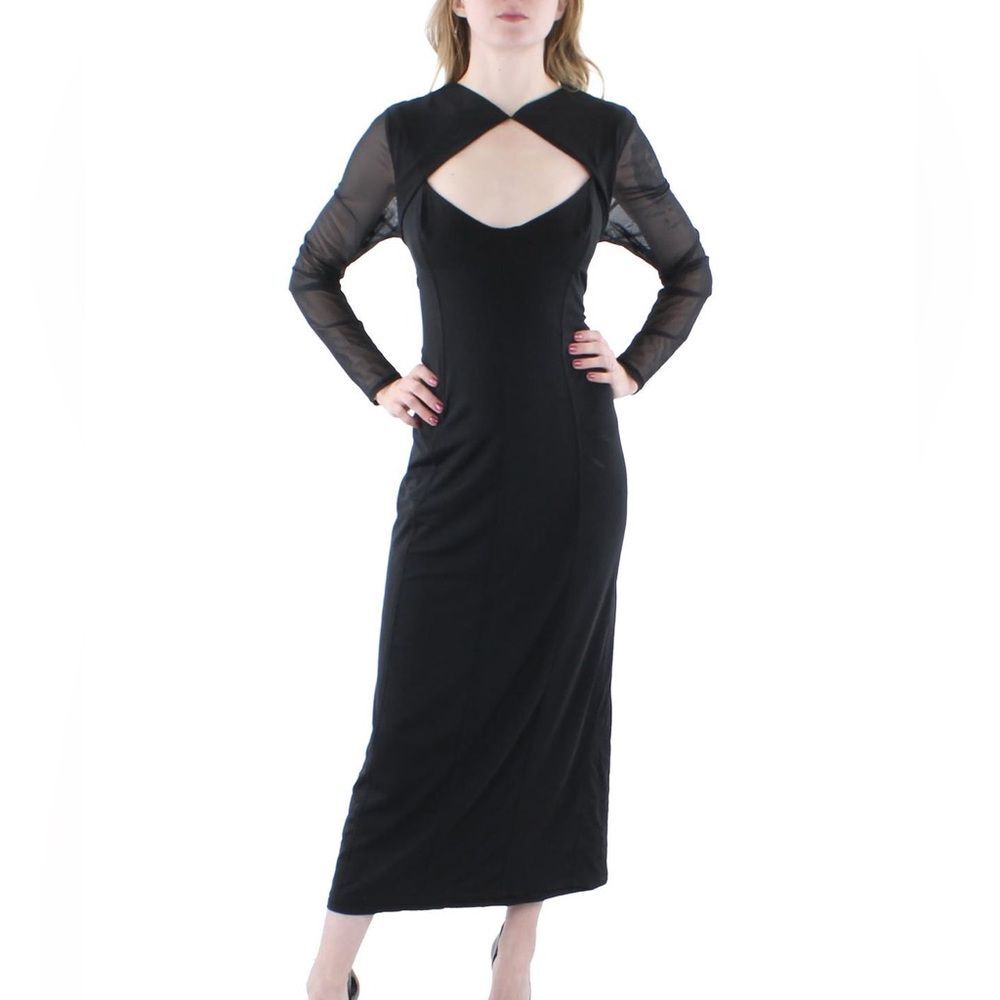 AFRM Black Lago Whimsigoth Sheer Sleeve Cutout Fitted Midi Dress Size Small